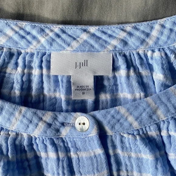 J.Jill Medium 100% Cotton Light Blue And White Striped Button-Up Shirt - Picture 6 of 7